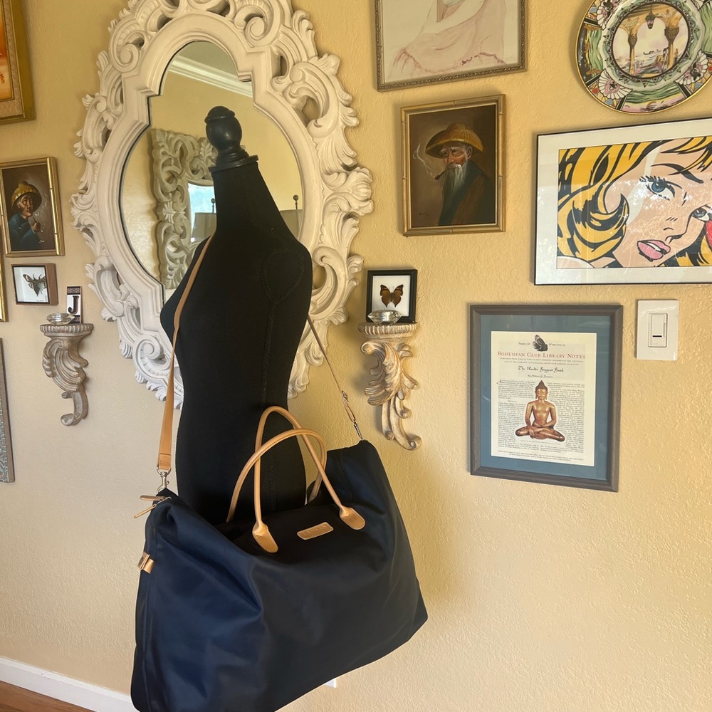 Lg midnight blue vinyl Lanvin Duffel-tote-garment luggage travel bag new💙